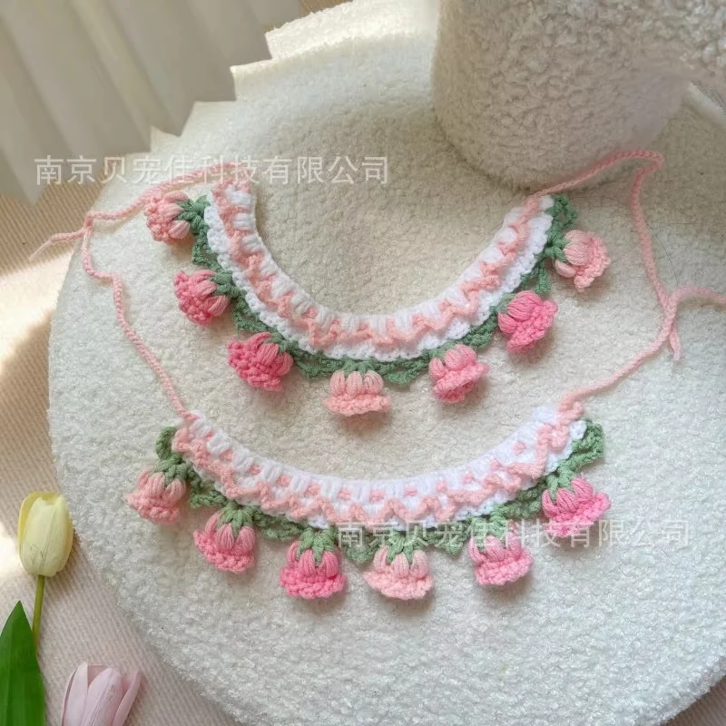 Cat Dog Knitted Collar Crochet Collar Pet Drool Scarfs Bib Orchid Bell Flowers Cute Photo Jewelrys 1005008671566542