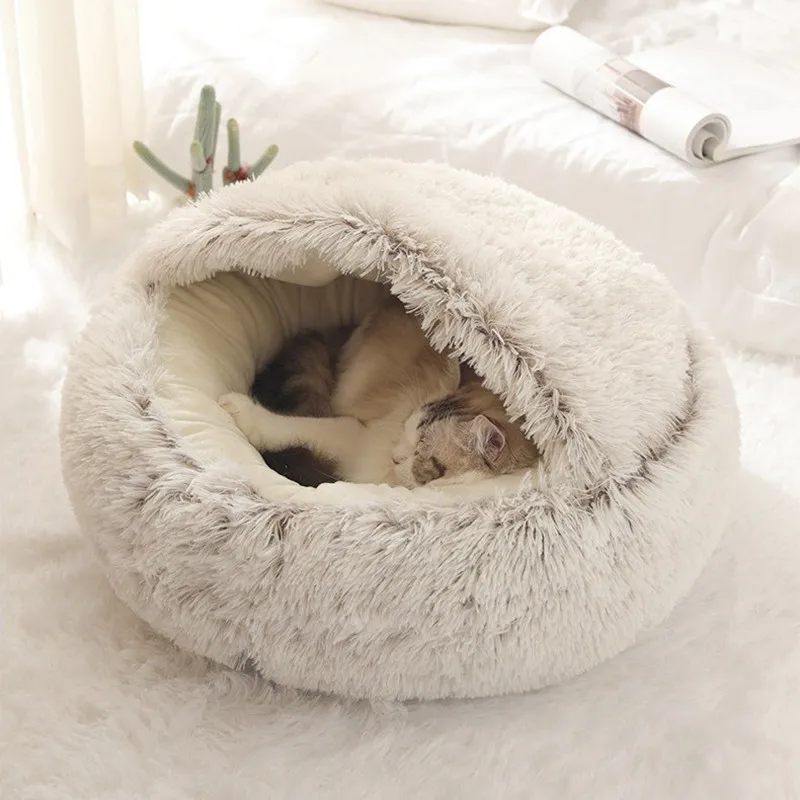 Cat Bed Pet Mattress Warm Soft Plush Pet Bed with Cover Round Cat Dog Sleeping Nest Cave for Small 1005008723253679