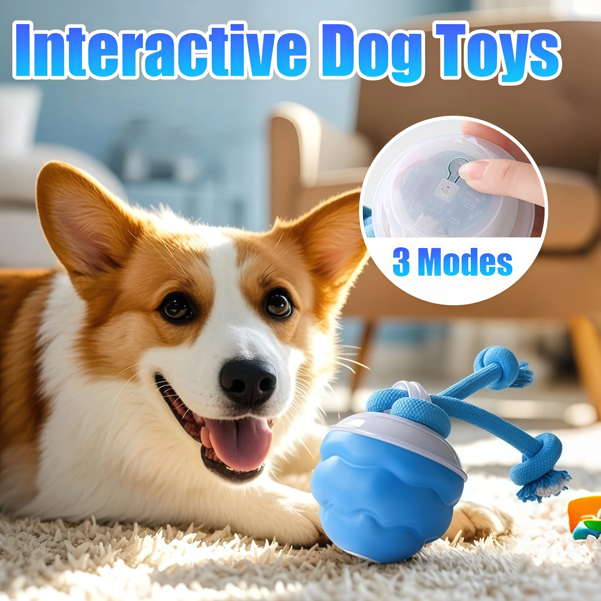 Interactive Dog Toys Smart Rolling Ball with Rope Motion Activated Automatic Moving Squeaky Dog 1005008746587947