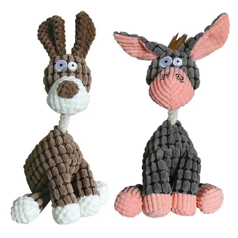 Fun Pet Toy Donkey Shape Corduroy Chew Toy for Dogs Puppy Squeaker Squeaky Plush Bone Molar Dog Toy 1005008748332275