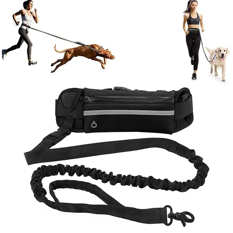 Hands Free Dog Leash for Running Walking Reflective Leash with Waist Bag Retractable Elastic Belt 1005008807520126