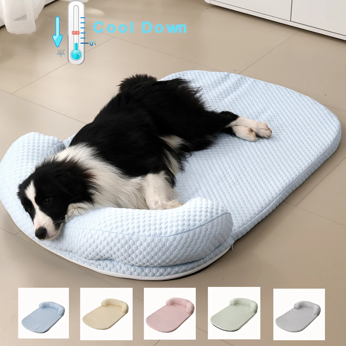 Breathable Spring Summer Cooling Large Dog Bed Ati-Slip Cat Bed with Pillow Ice Silk Fabric 1005008843019490