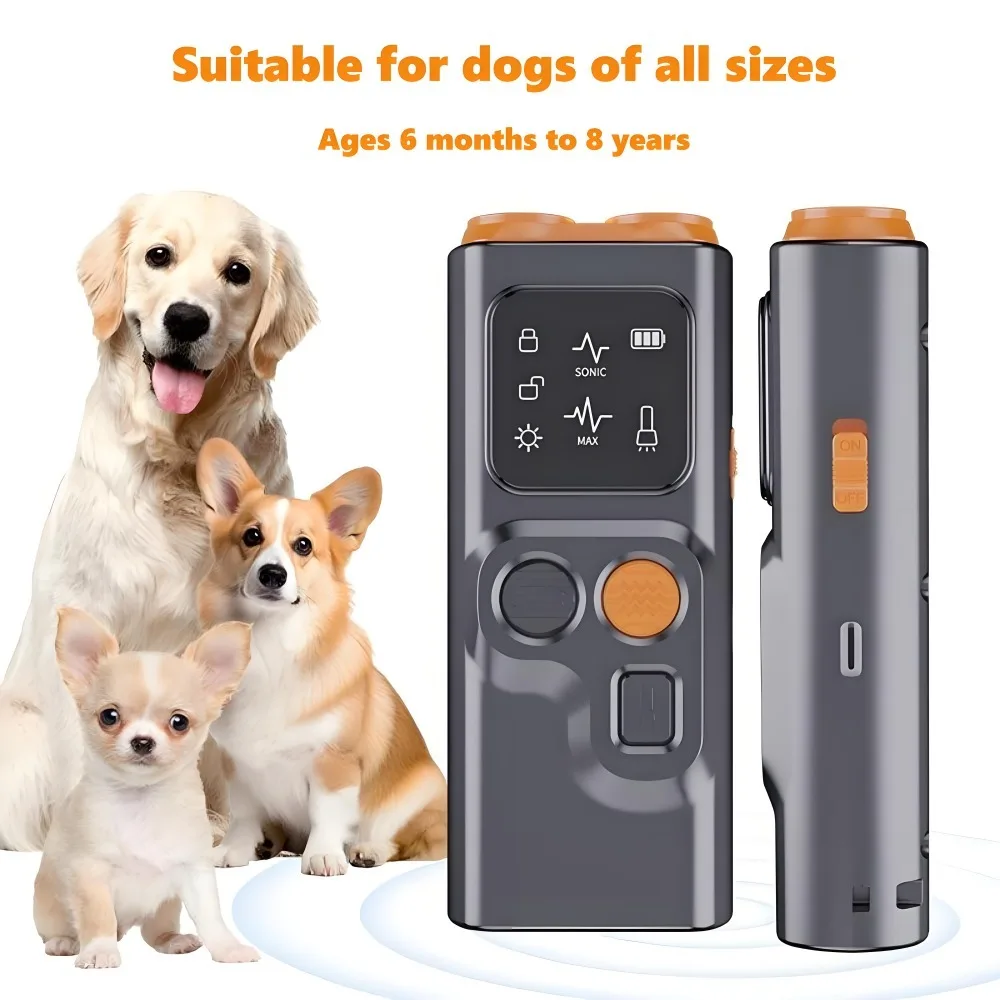 Portable Dog Barking Stop Device Ultrasonic Dual Head Repeller with High Frequency Flashlight USB 1005008984317822
