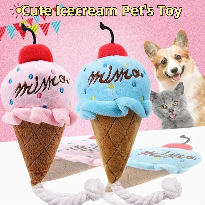 Cute Ice Cream Shape Toy Puppy Dog Plush Squeaky for Small Medium Dogs Chewers Pet Cat Products 1005008986312250