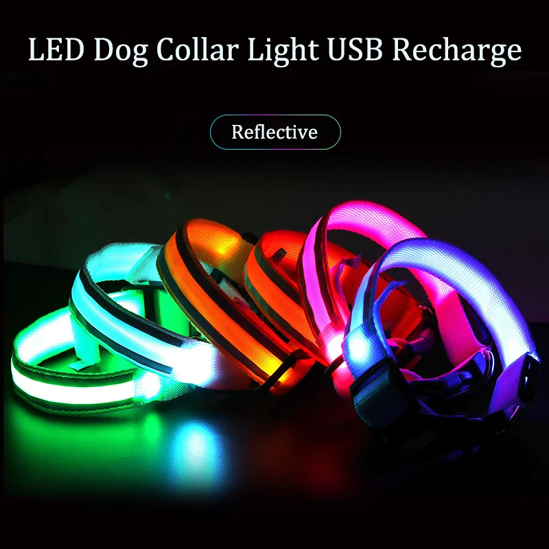 Reflective Dog Collar Luminous Night Safety Usb Rechargeable LED Light for Small Dogs 1005008991065914