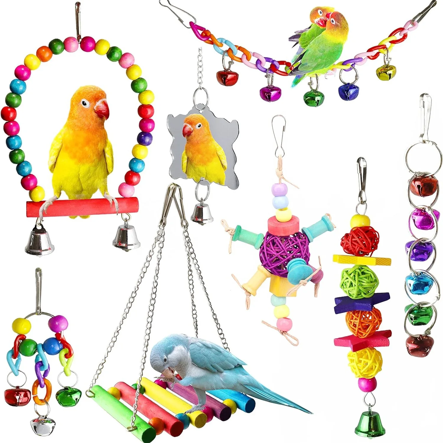 Bird and Parrot Toys Swing Birdcage Decoration Mirror Staircase Wind Chimesbird Accessories 1005008998560687