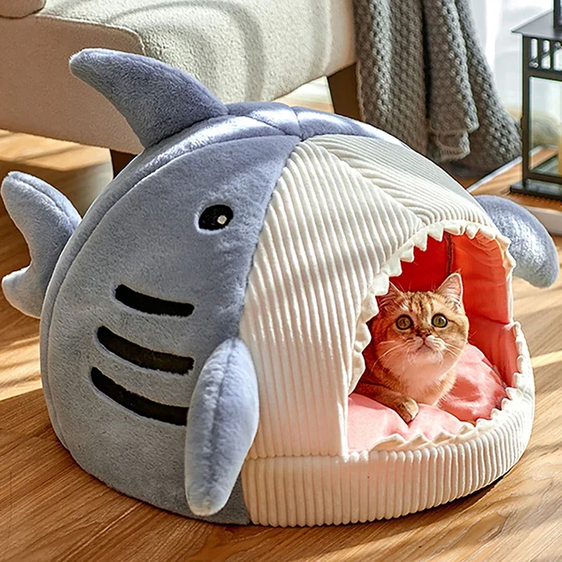Warm Cat Beds Cartoon Shark Pet Cave Beds Sweet Kittens Basket Cushion Cat Pillow Mat Tent Puppy 1005009065379480