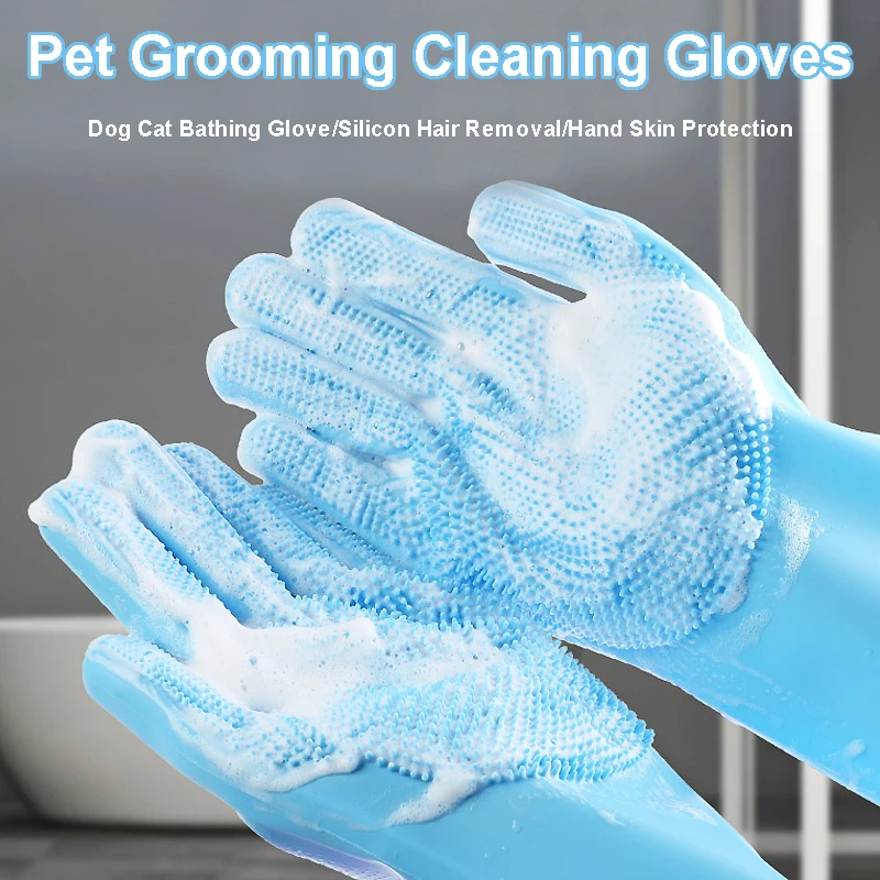 Pet Grooming Gloves Dog Cat Bathing Cleaning Glove Shampoo Scrubber Clean Soft Silicone Hair 1005009070085947
