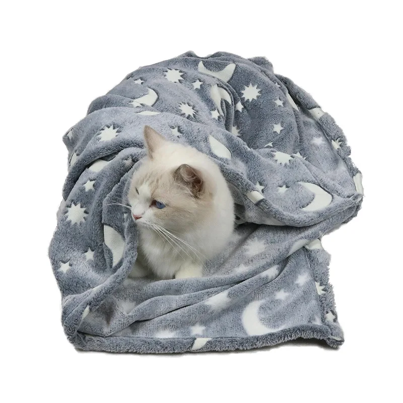 OUWO Pet Luminous Blanket Star Moon Dog Cat Blanket Dark Glow Pet Soft Plush Blankets for Dogs 1005009077991719