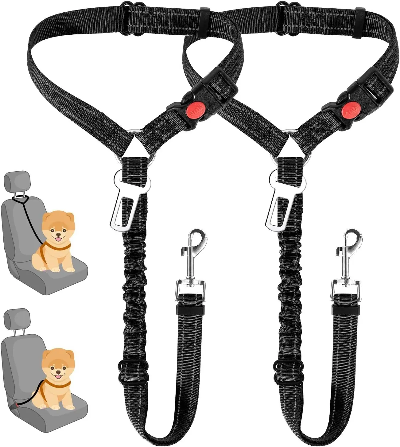 Dog Seat Belt for Car, Dog Car Harness Seatbelt Adjustable with Elastic Bungee Buffer 1005009085356659