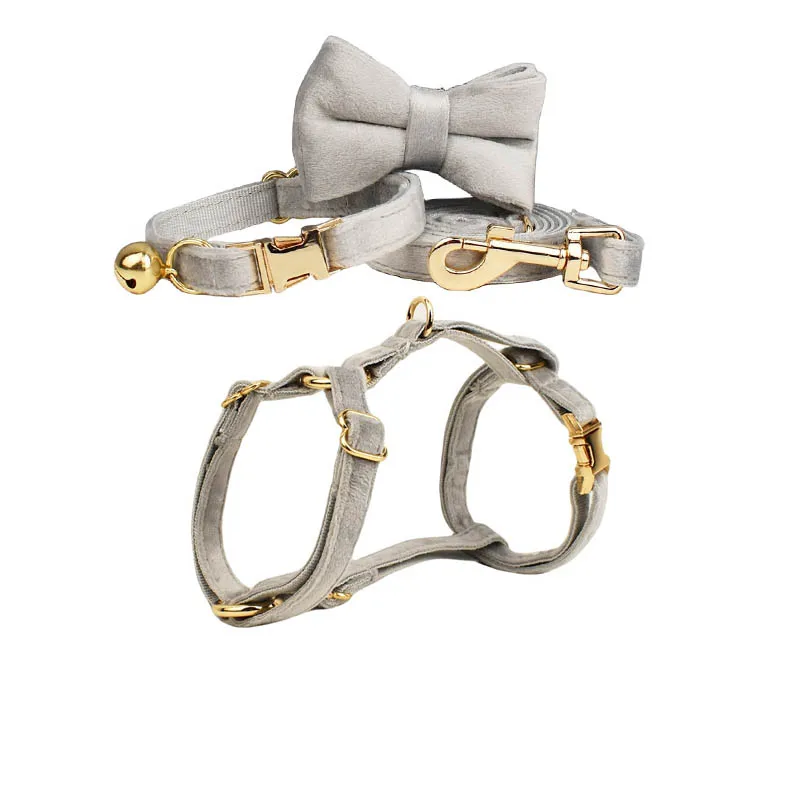 Cute Bowknot Cat Collar Harness Personalized with Bell Engraving ID Tag Nameplate Kitten 1005009100266301