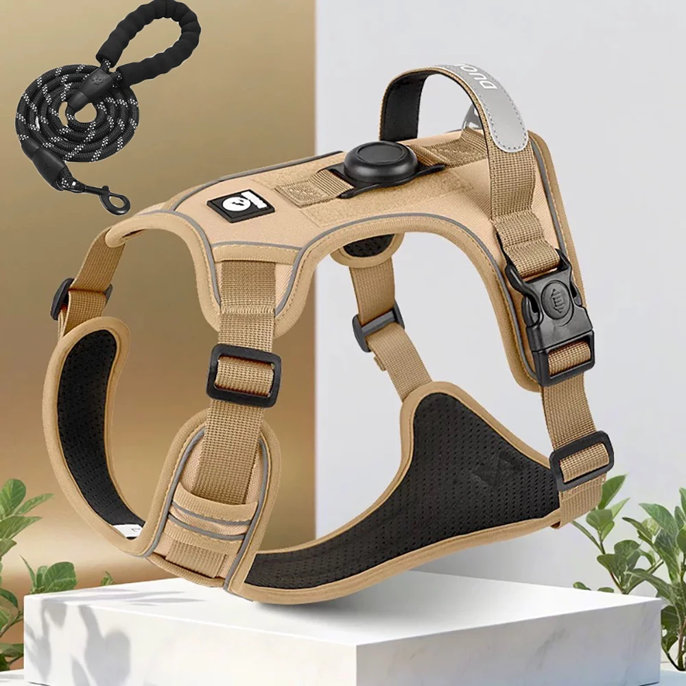 Dog Harness with Airtag Holder and Leash Set-Premium Oxford Breathable Material Durable Reflective 1005009114749009