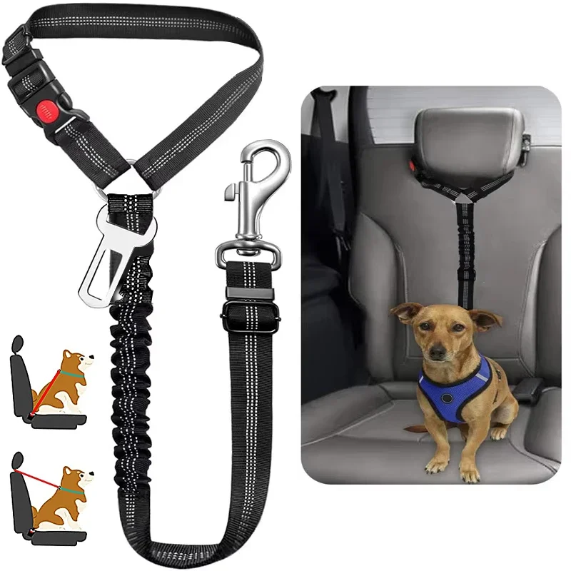 Adjustable Dog Car Seat Belt Pet Harness Clip Buckle Tether Travel Safety for Dogs (2 in 1) 1005009141178422