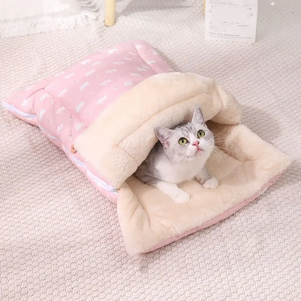 Practical Cartoon Cat Sleeping Bag Semi-Closed Removable Cleaning Cat Bed Cave Thickened Soft Cat 1005009154745998