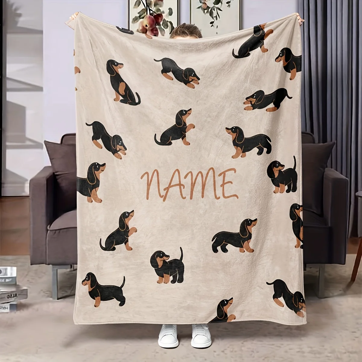 Custom Name Blanket, Custom Name Dachshund Flannel Blanket Soft, Warm and Comfortable (1pc) 1005009164589402