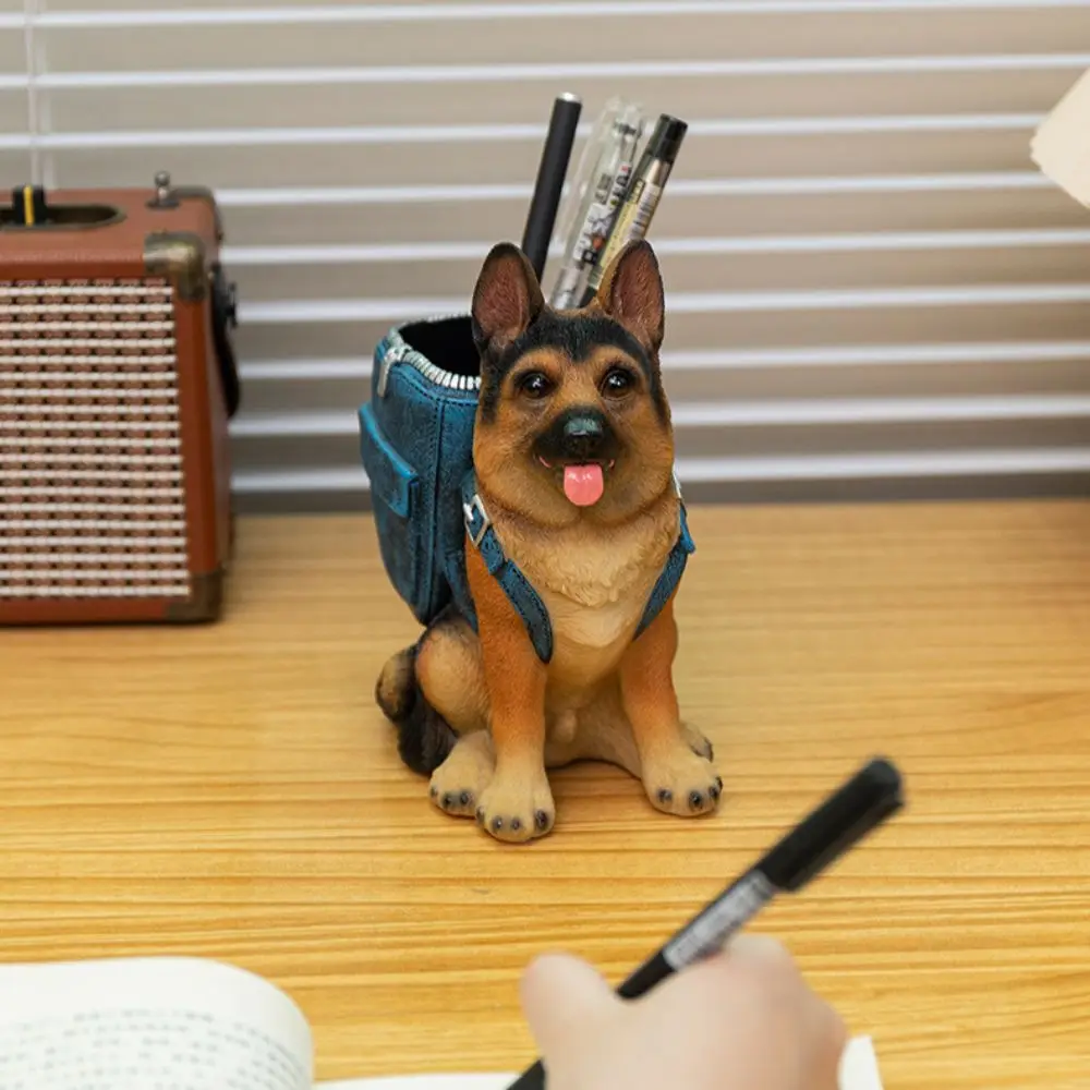 Multifunctional with Backpack Dog Pen Holder Cute Cartoon Resin Statue Hand-Painted Desktop Storage 1005009171460859