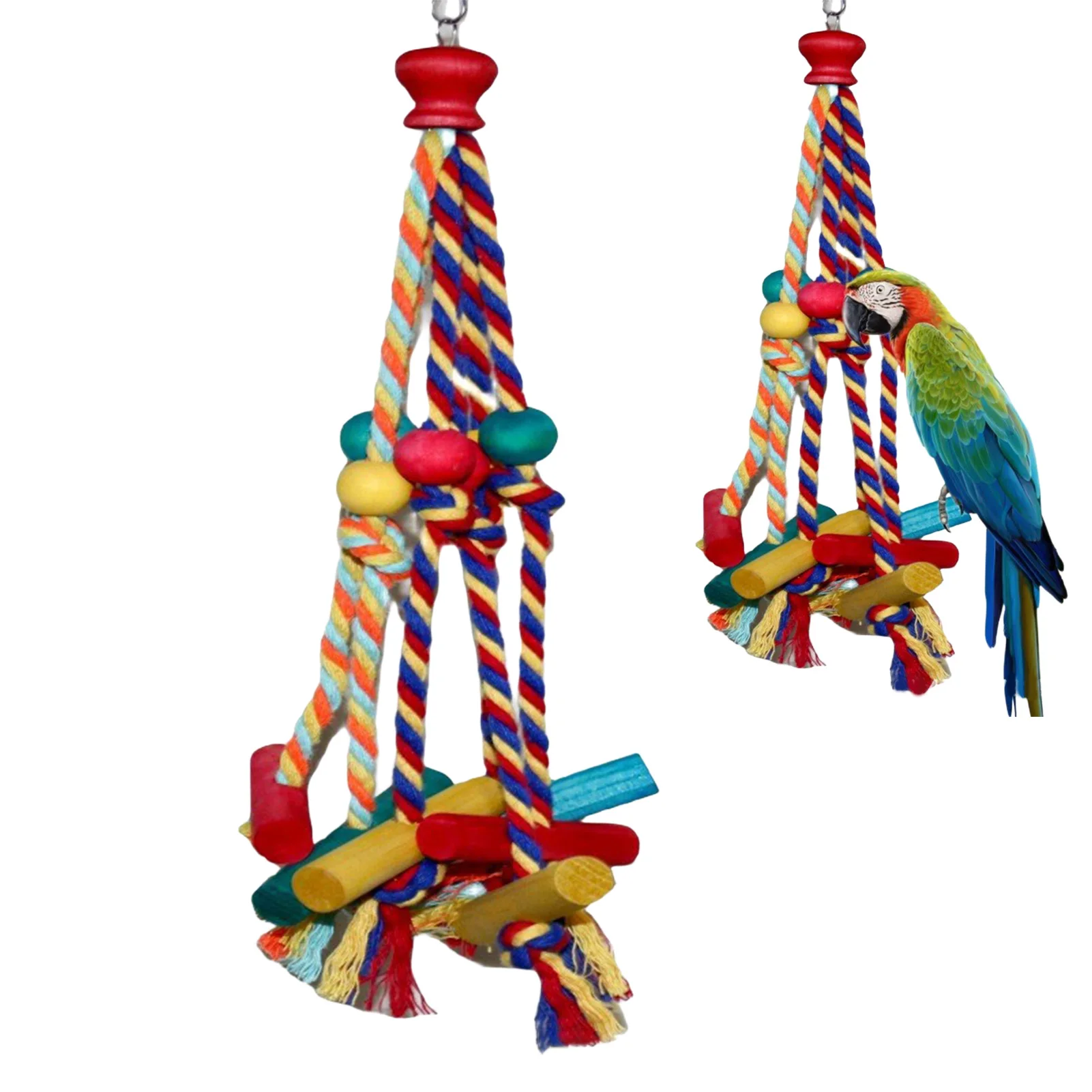 Cage Hanging Rope Bird Climbing Chewing Toys Multicolored Natural Wooden for Conure Cockatiel 1005009182597847