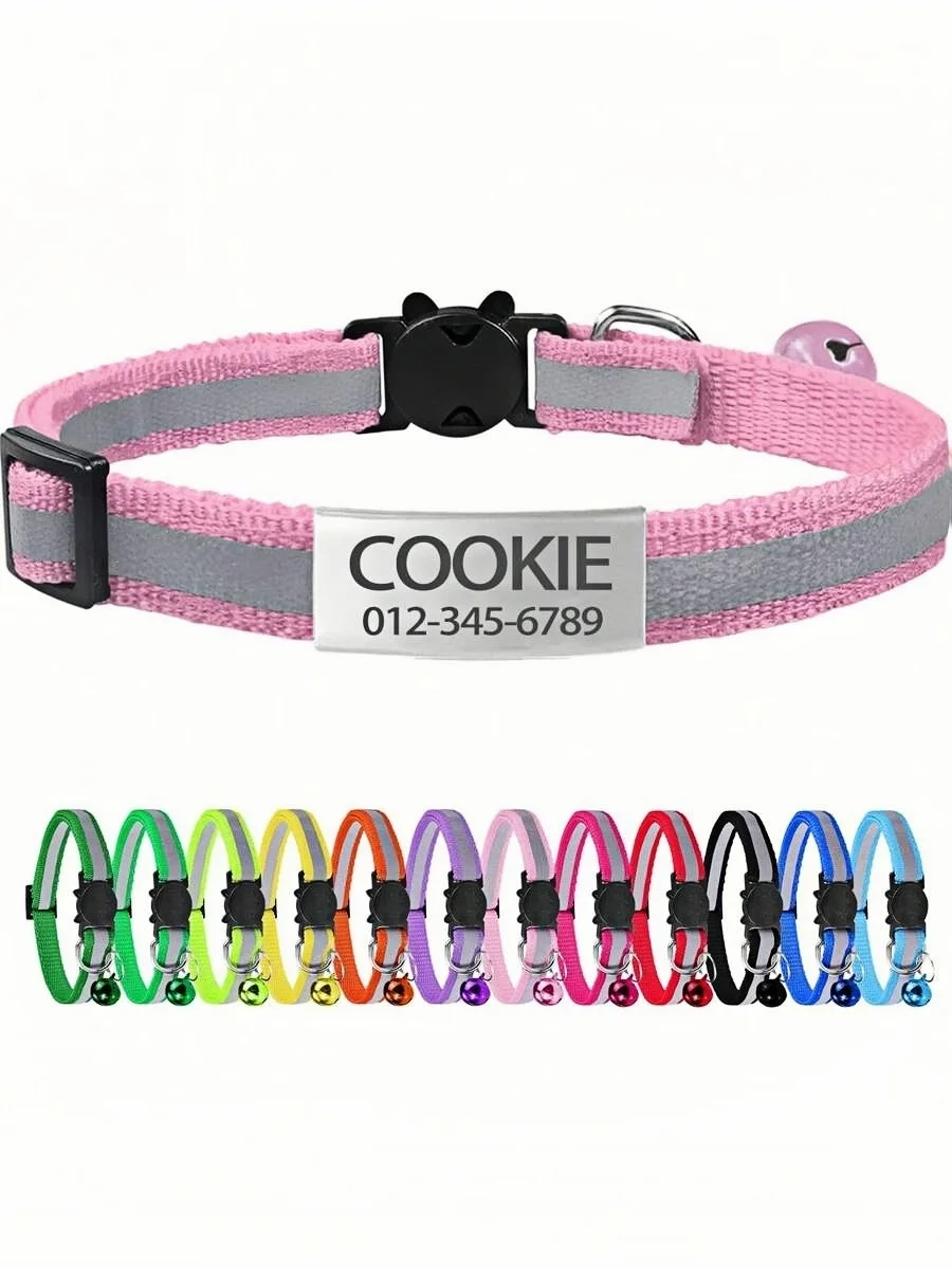 Colors Custom Engraved Reflective Cat Collar with Safety Buckle & Bell 1005009183174837