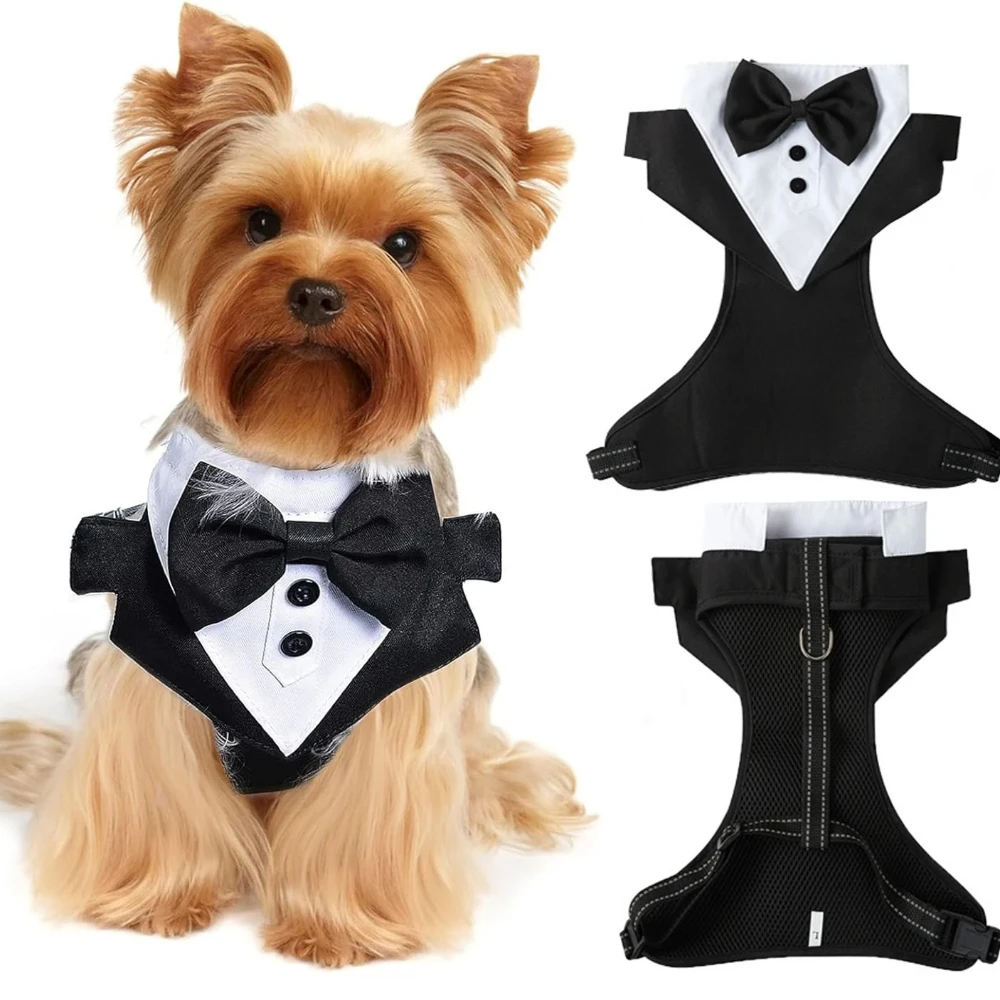 Gentleman Smoking Dog Harness Pet Birthday Wedding Outfit Formal Costume Mesh Vest with Bowtie 1005009205820043