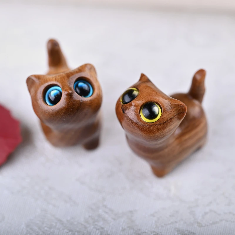 Charming Wooden Kitten Cat Figurine Handcrafted Decor for Car Home Interior Accessories Ideal Gifts 1005009213447416
