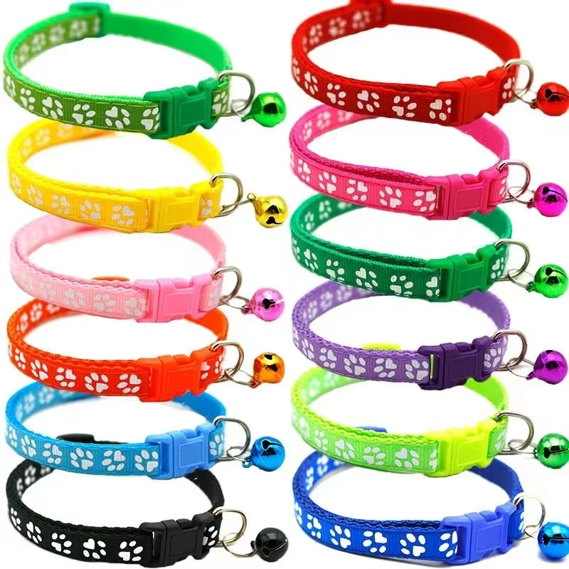 Pet Collar with Bell Cartoon Footprint Colorful Dog Puppy Cat Accessories Kitten Adjustable Safety 1005009214693991