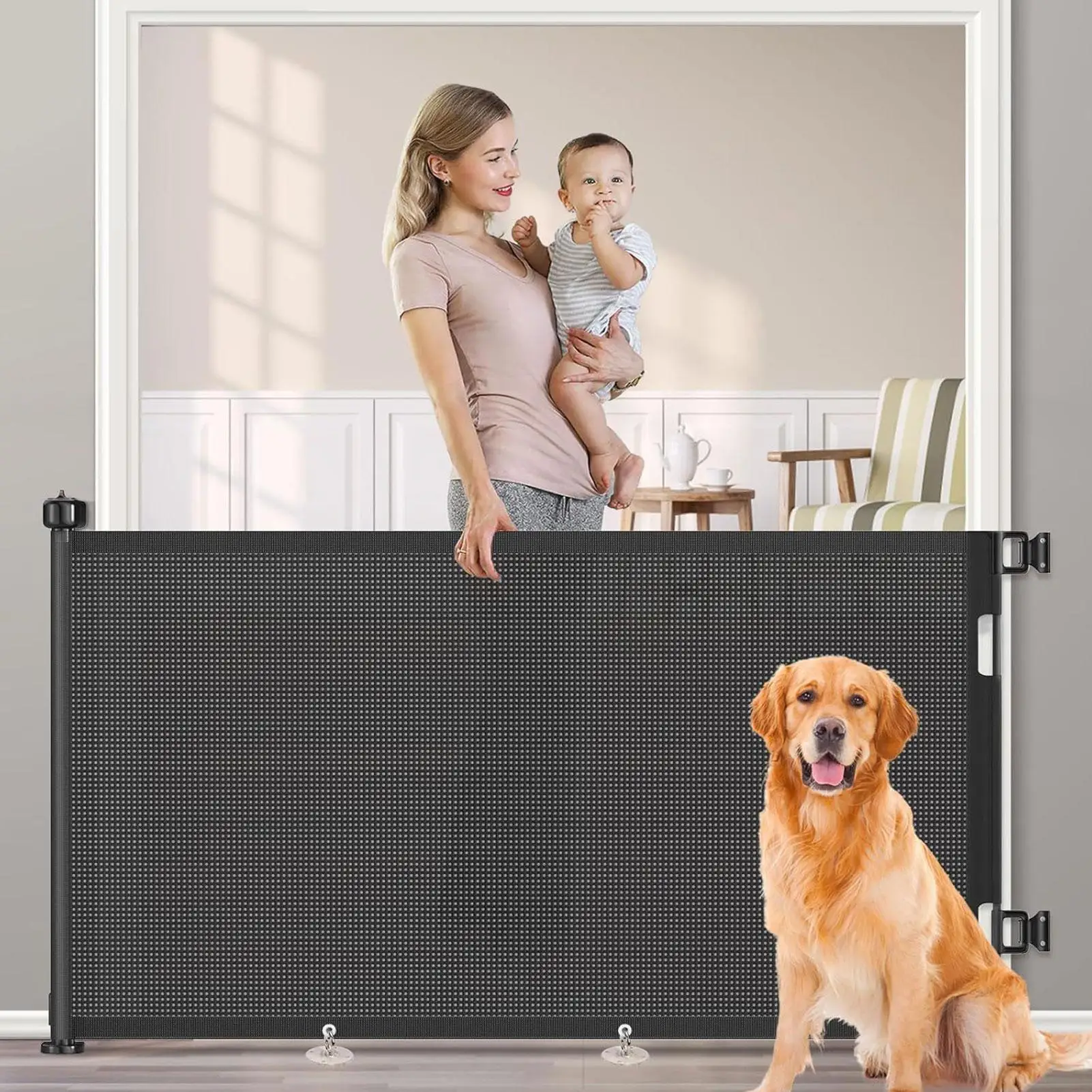 Retractable Baby Gate Mesh or Mesh Dog Gate Child Safety Gate for Doorways Stairs 1005009251369968