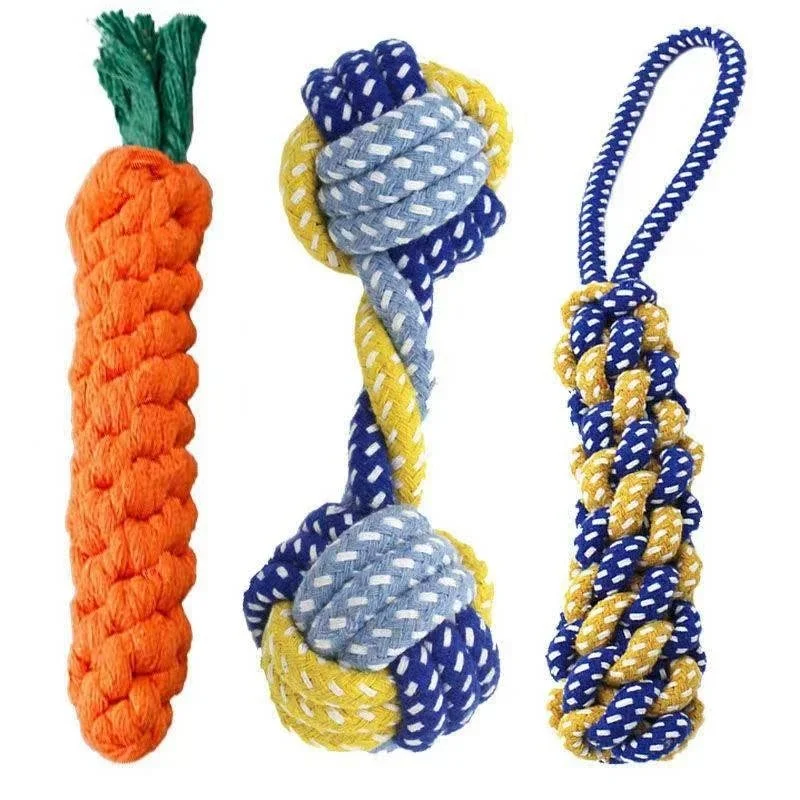 Dog Toy Carrot Knot Rope Ball Cotton Dumbbell Puppy Cleaning Teeth Chew Durable Braided Bite 1005009260559588