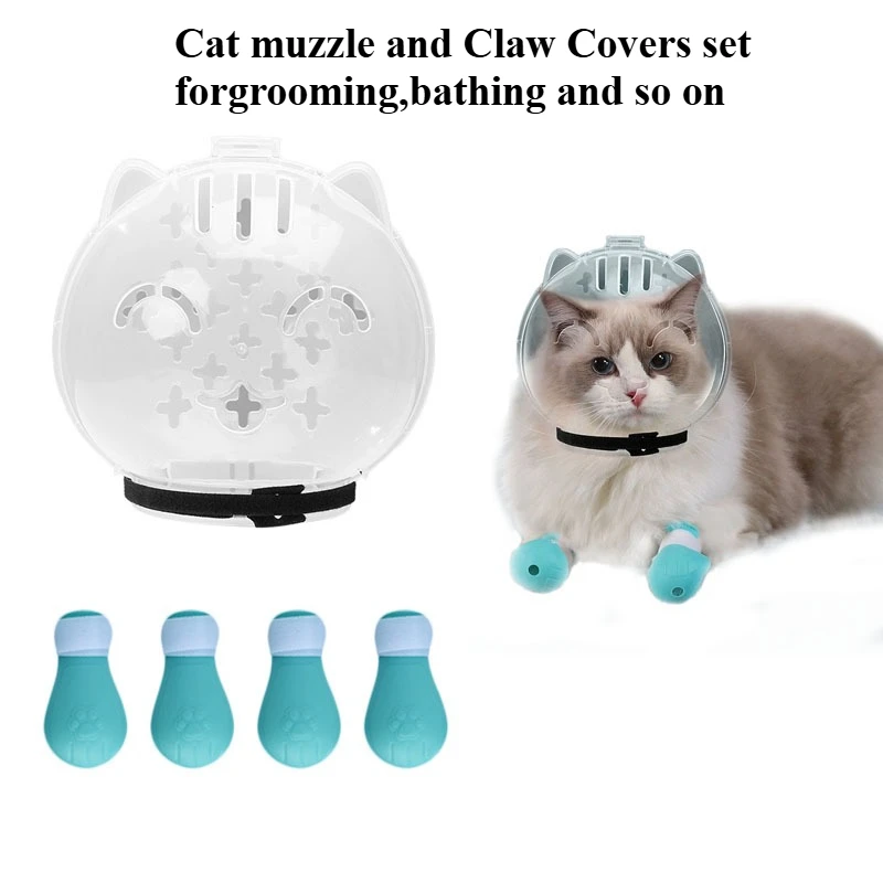 Cat Muzzle Pet Grooming Cover Accessory Cat Anti Bite Anti Licking Space Hood Breathable (1Set) 1005009278767323