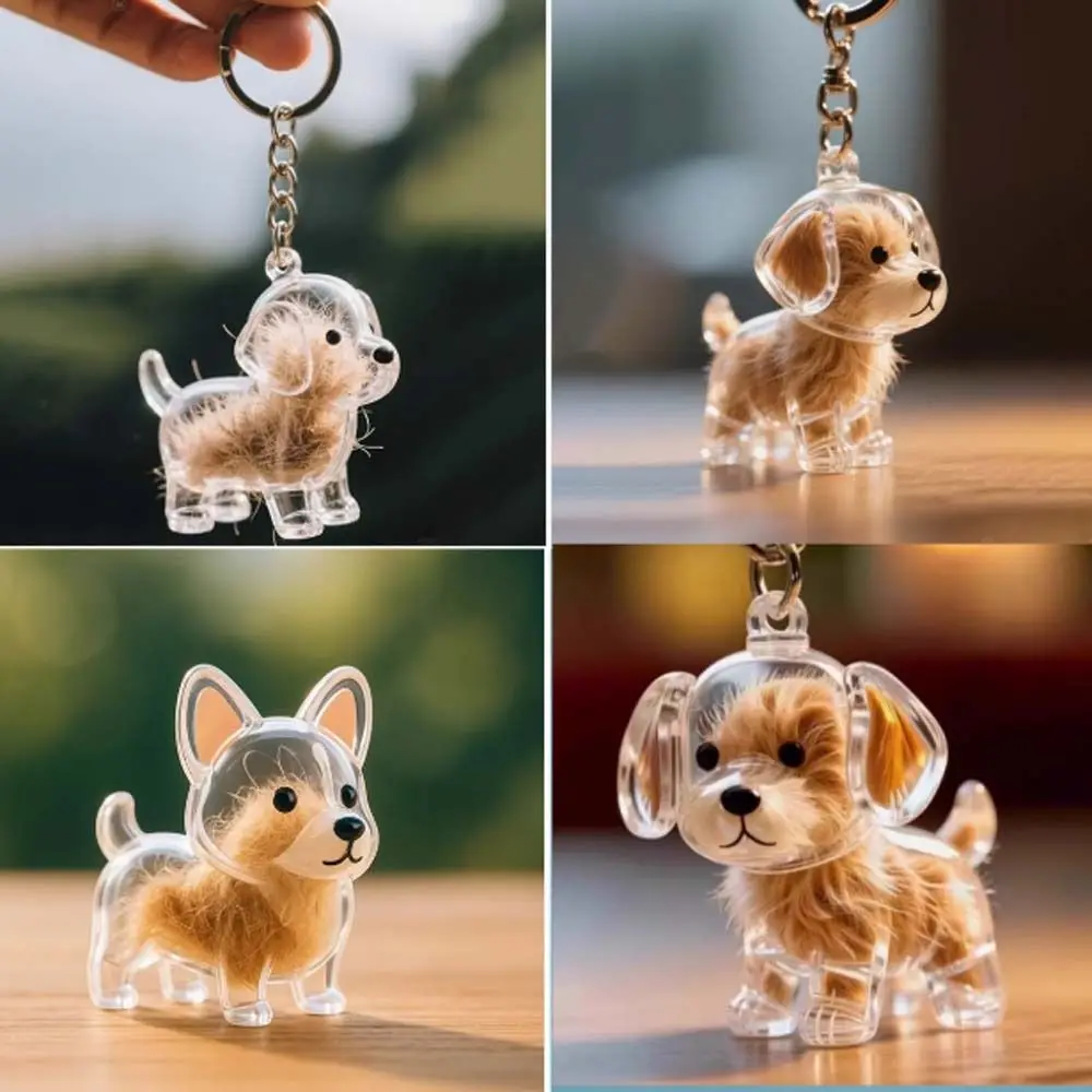 Dog Shape Hair Storage Box Grooming DIY Handmade Pet Keychain Acrylic Keyring Puppy Pendants 1005009316034343