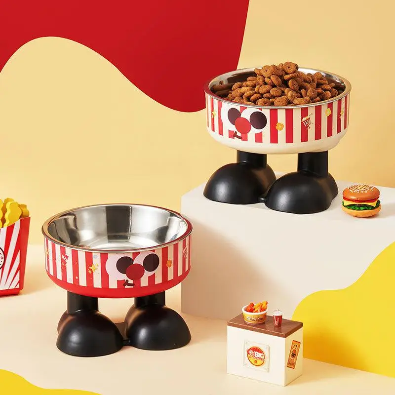 Cute Cartoon Elevated Cats Feeder Bowl Pet Neck Protection Stylish Stainless Steel Large-Capacity 1005009320191132