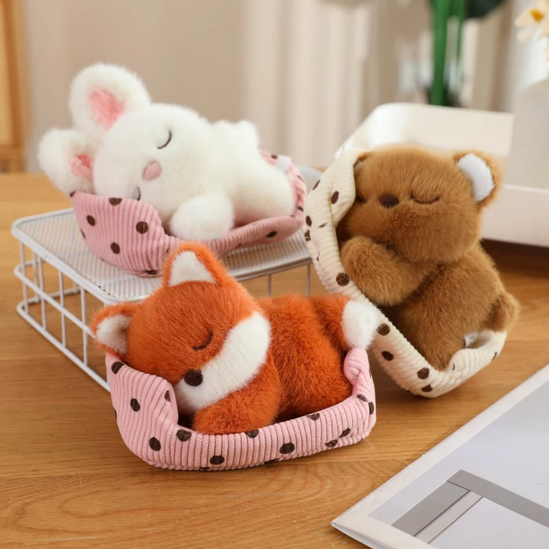 Sleep Animal Plush Toys Cartoon Cat Dog Fox Rabbit Bear Pig Doll Stuffed Lie Prone Cuddly Office 1005009336360621