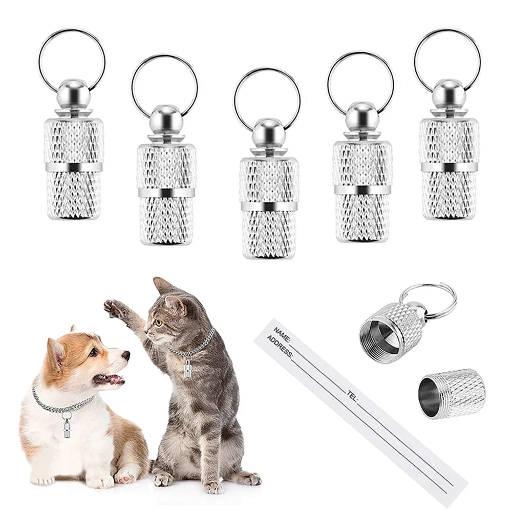 Dog Cat Storage Tube Anti Lost Address Label Pet Name Address ID Tags Mini Metal Collar Tube 1005009339268200