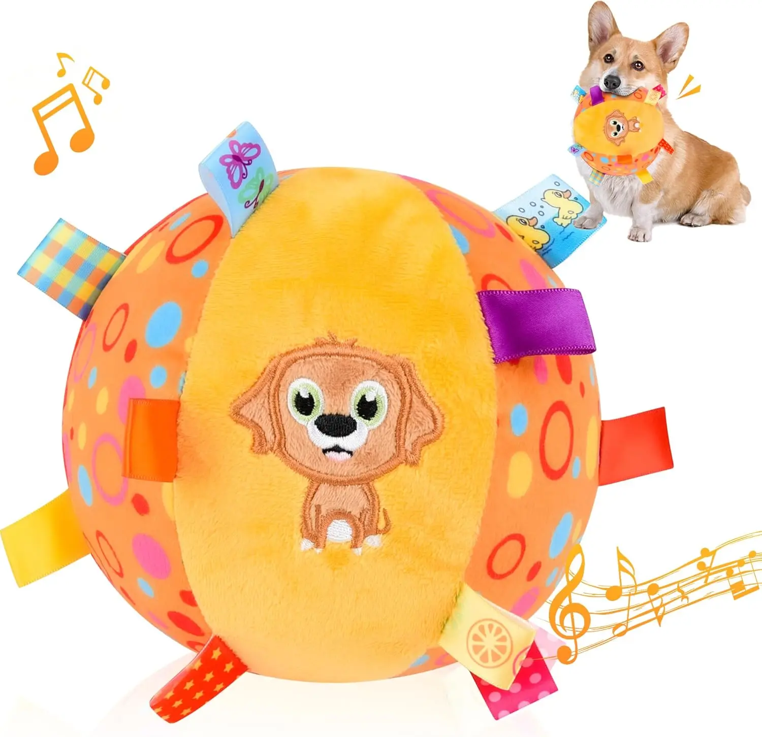 Dog Interactive Sound-Making Ball Toys with Labels, Soft-Filled Puppy Toys, Built-In Bells 1005009345038140