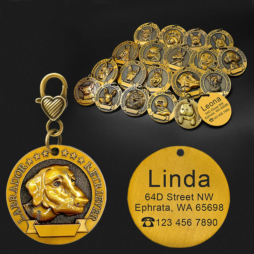 Personalized Dog ID Tag Custom Copper Coated Metal Engraved Large Name Tags Pet Accessories 1005009346063849