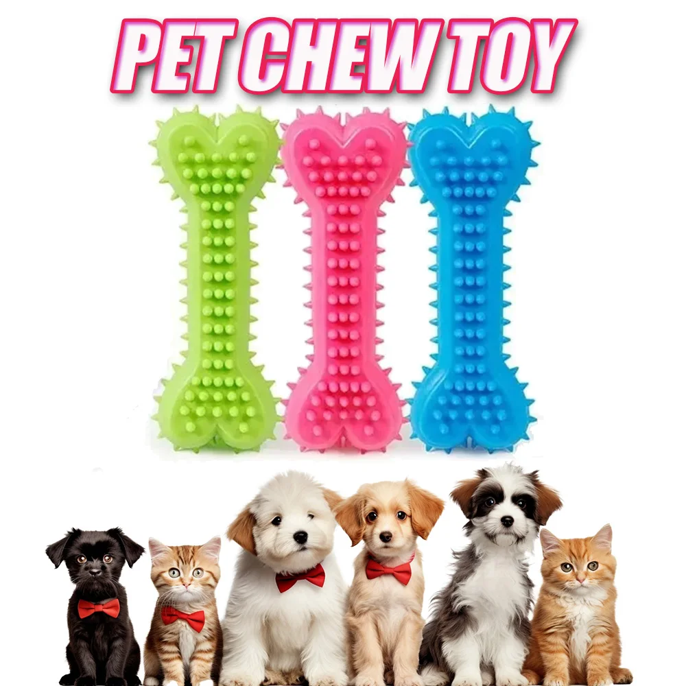 Pet Chew Toy Soft Rubber Bite-Resistance Bone Shape Teeth Grinding Chewing Toys for Small Dogs (1PC) 1005009347181396