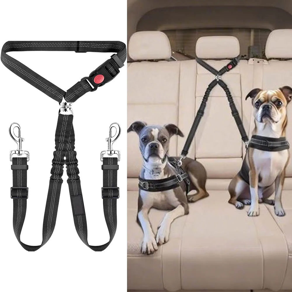 Double-Headed Dog Safety Harness Pet Car Headrest Restraint Device Adjustable Tension Split 1005009355528791