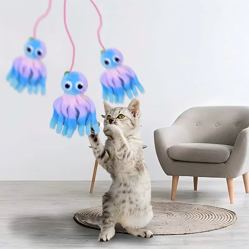 Door Hanging Cat Cute Octopus Plush Suction Cup Toy Bite Resistant Sound Interactive 1005009357600358