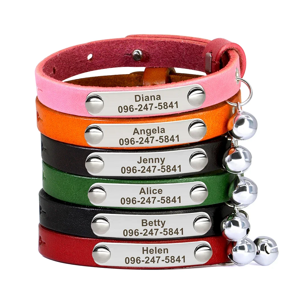 Engraved Cat Collar Name Soft Leather Adjustable Kitten Collar Custom Puppy Necklace Anti-Lost Pet 1005009362134868