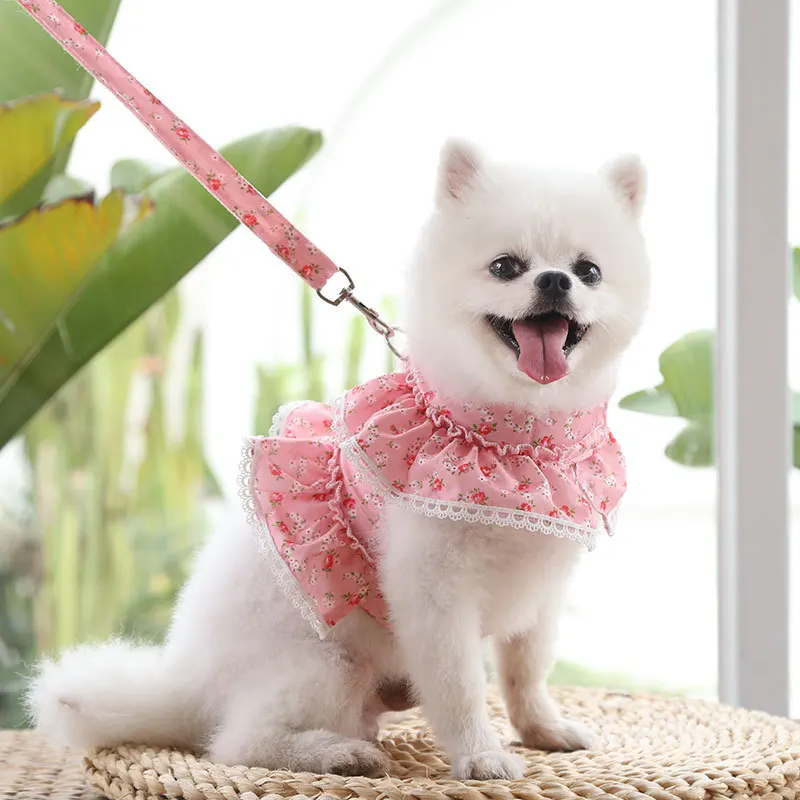 Dog Cat Harness Leash Set Adjustable Cute Lace Floral Printed Pet Harness Vest Dog Clothes Puppy 1005009384189597