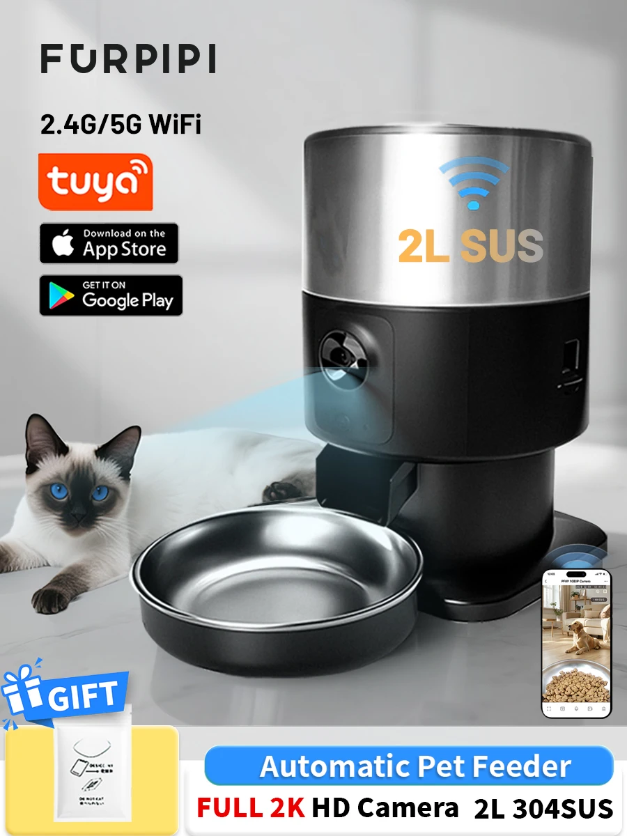 Furpipi Automatic Cat Feeder with Full HD Camera and Night Vision 5G Wifi Tuya APP Control Timed 1005009419852355