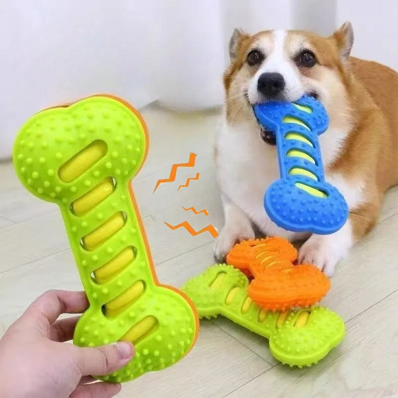 Pet Dog Chew Toys Rubber Bone Toy Bite Resistant Puppy Interactive Stick Puppy Chewing Toy Squeaky 1005009437421415