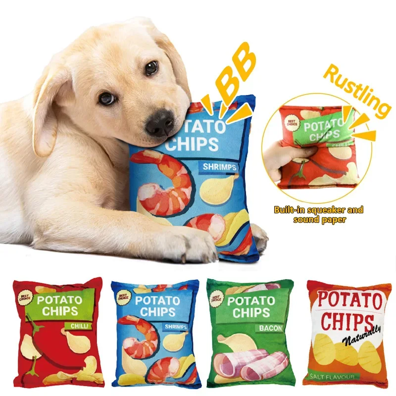 Funny Dog Toys Crisps Plush Filled Pets Squeaky Chew Toy Bite-Resistant Sounding Paper Toys 1005009459895543