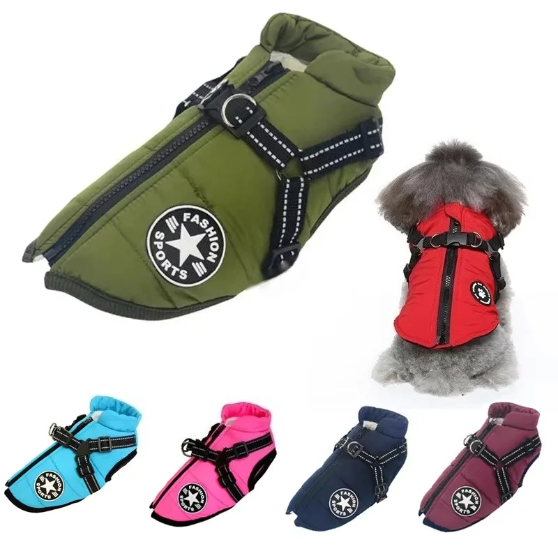 Large Pet Dog Jacket with Harness Winter Warm Dog Clothes for Labrador Waterproof Big Dog Coat 1005009464167853
