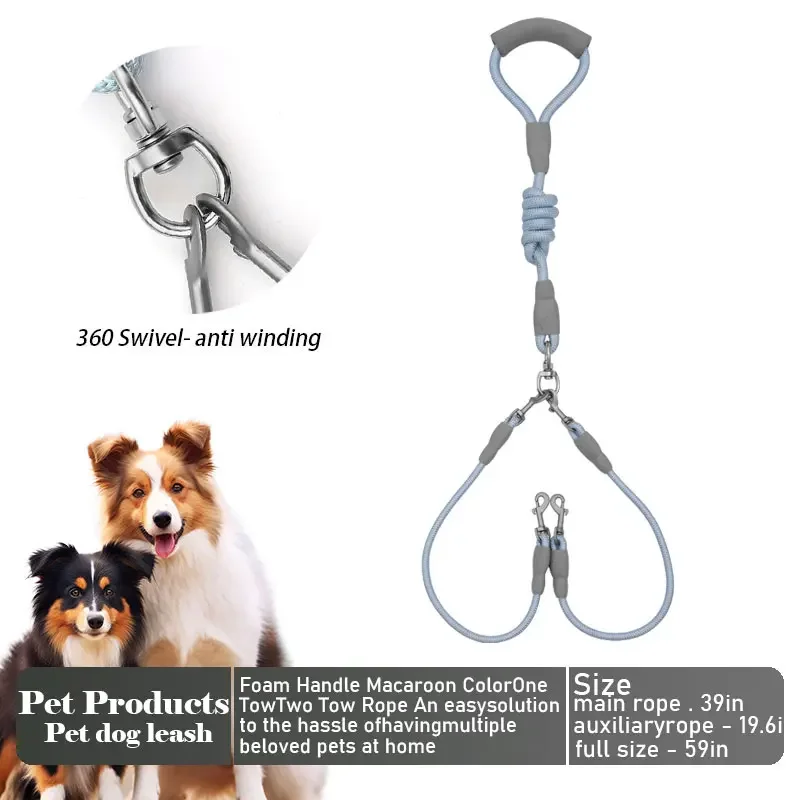 Detachable Dual Dog Leash 360 Swivel No Tangle High-Quality Nylon Walking Leash Traction Rope 1005009466114423