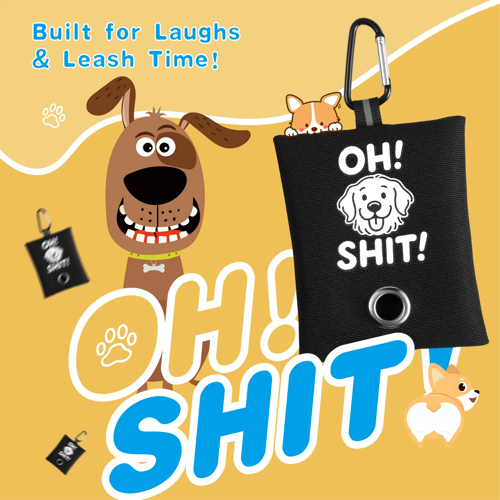 Funny Dog Poop Bag Holder with 2 Bags OH SHIT Design Metal Clip Leash Waste Dispenser Hands (1pc) 1005009476125023