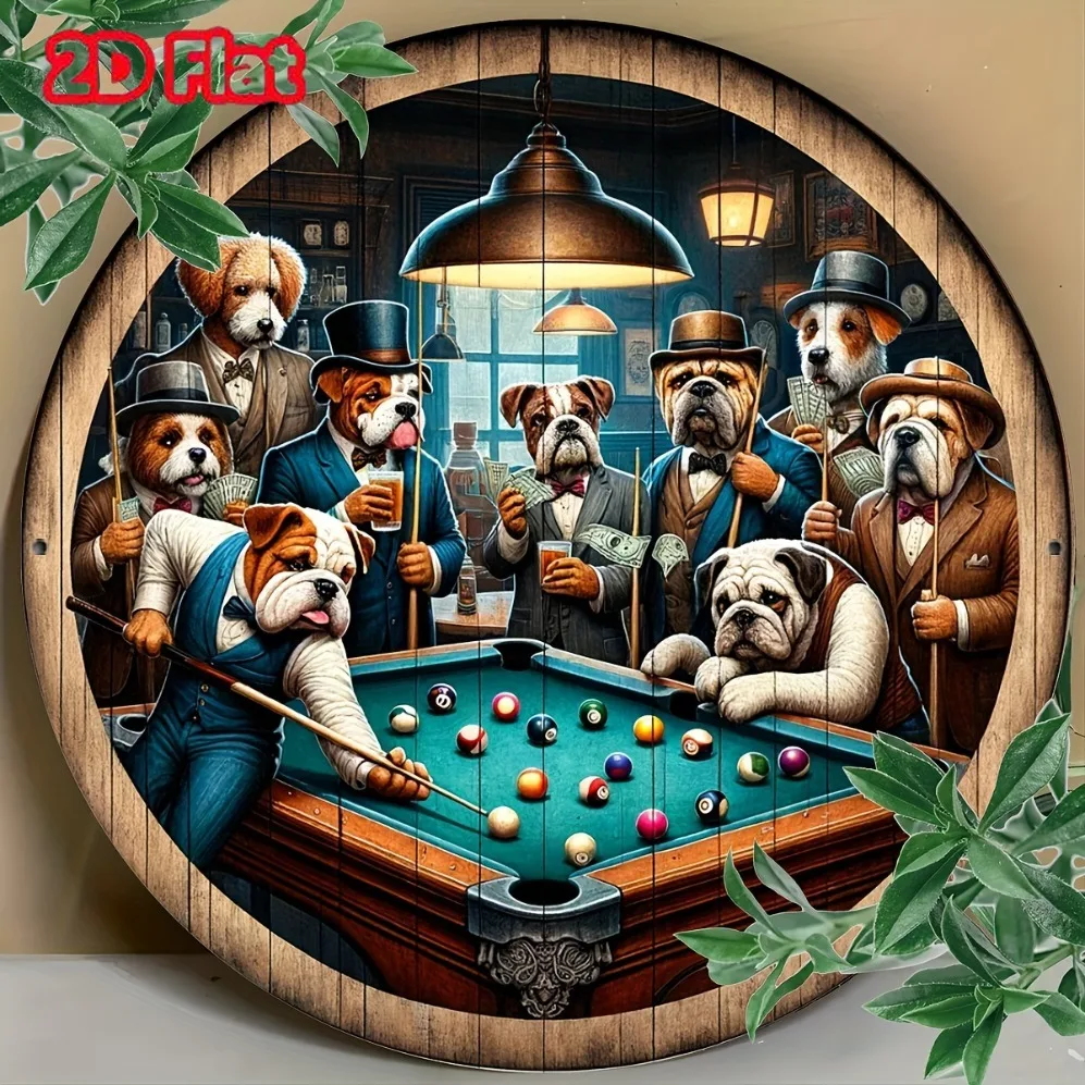 Vintage Metal Plate，vintage-Style Dogs Playing Pool, Wall Art 1005009476192881