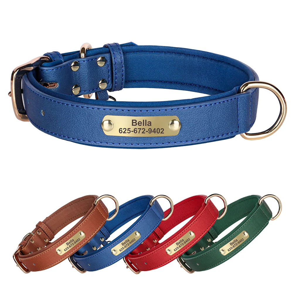 Soft Padded Dog Collar Free Engraving Dogs Collars Durable PU Leather Pet Necklace Adjustabe 1005009476539003