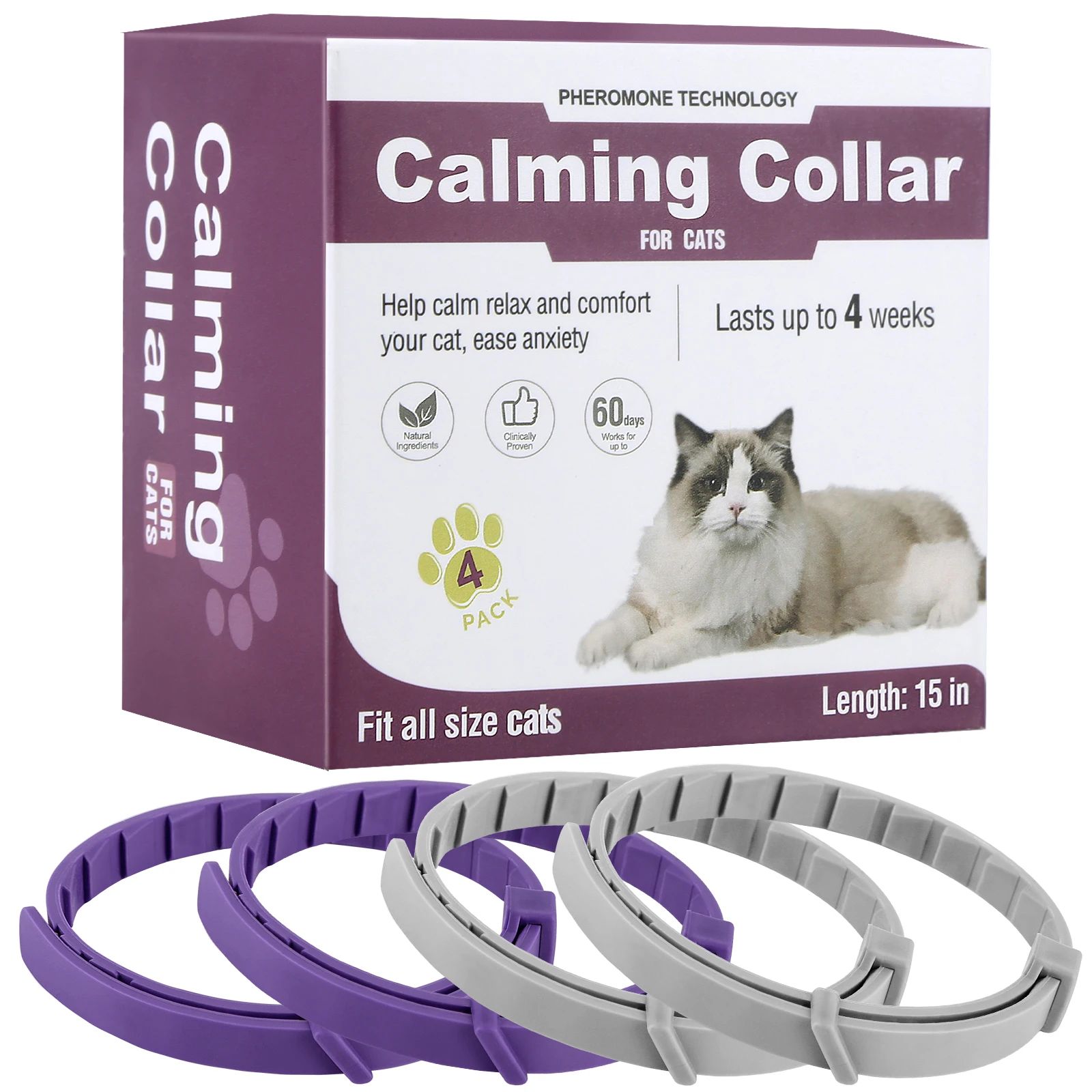 Cat Calming Collar Cat Pheromone Collar Adjustable Comfort Cat Calm Collar Anti-Anxiety Helps (4Pcs) 1005009485354609