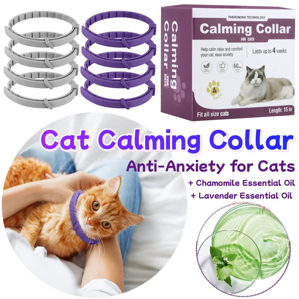 Cat Calming Collar Cat Pheromone Collar Adjustable Calming Anti-Anxiety Helps (4Pcs) 1005009486925735
