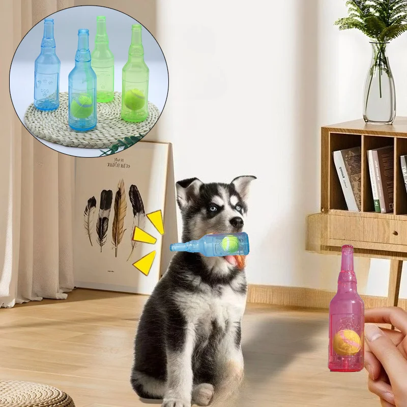 Dog Chew Toy Squeaky Silicone Beer Bottle with Tennis Ball Bite-Resistant Puppy Teeth Cleaning 1005009500838962